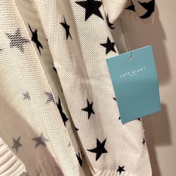 NWT Star Print Kimono Knit Sweater Dolman Sleeve Open Cardigan White M - Picture 13 of 16